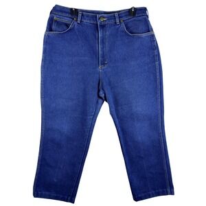 VINTAGE Lee Jeans Womens 36 PET. Blue High Rise Straight Leg Denim USA Made